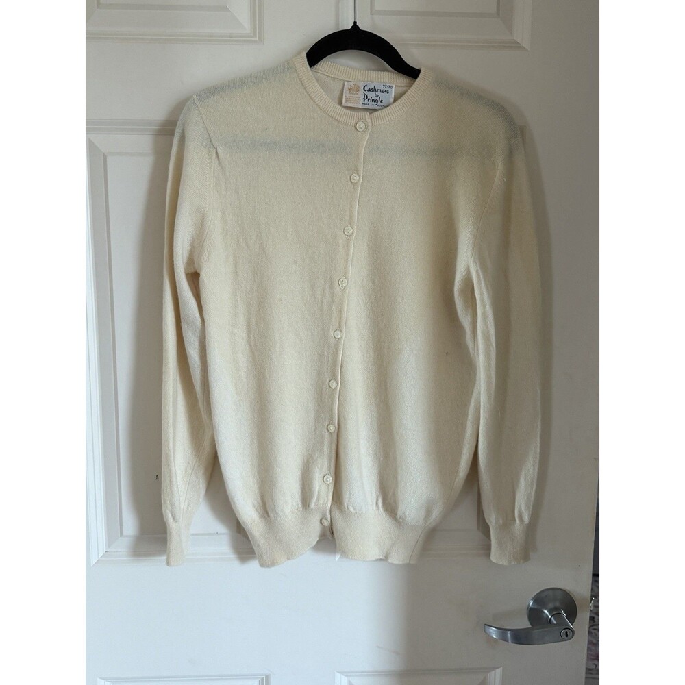 Pringle Of Scotland Ivory Cashmere Cardigan 38 Vintage